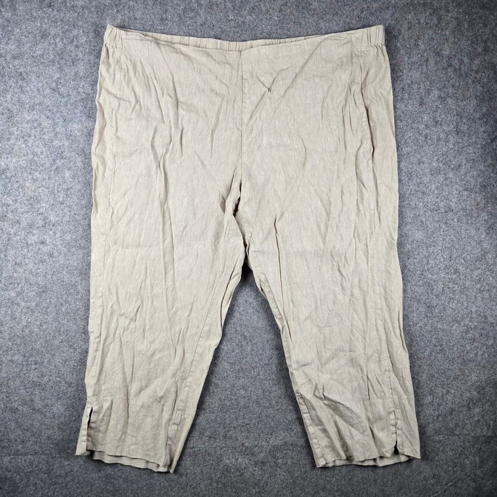 J. Jill Linen Stretch Pants Womens 4X Beige Crop Elastic Waist Casual Coastal